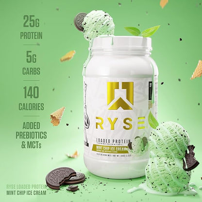 RYSE Loaded Protein Powder - Mint Chip Ice Cream - 25g Whey Protein Isolate & Concentrate with