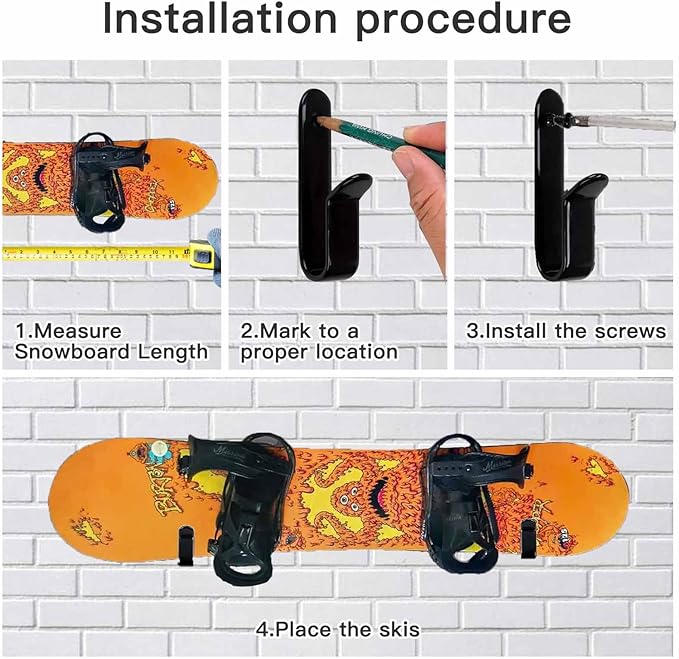 Snowboard Wall Mount & Skateboard Display Rack - Horizontal Hanger Clips for Snowboards