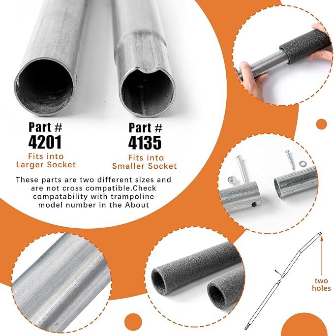 Blulu Trampolines Single Enclosure Pole Set Trampoline Replacement Parts Upper and Lower Enclosure