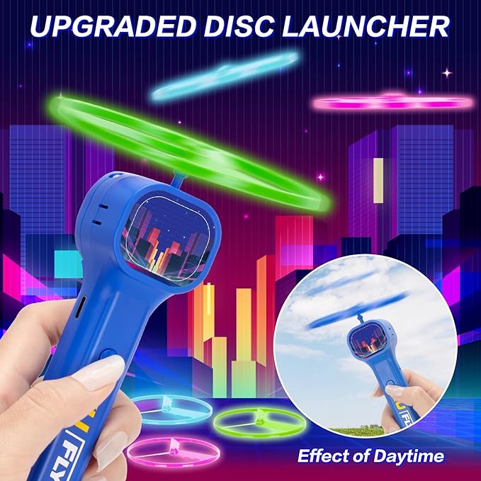 Rechargeable Disc Launcher with 6 Flying Spinners for Outdoor Activities Game White Elephant Gift