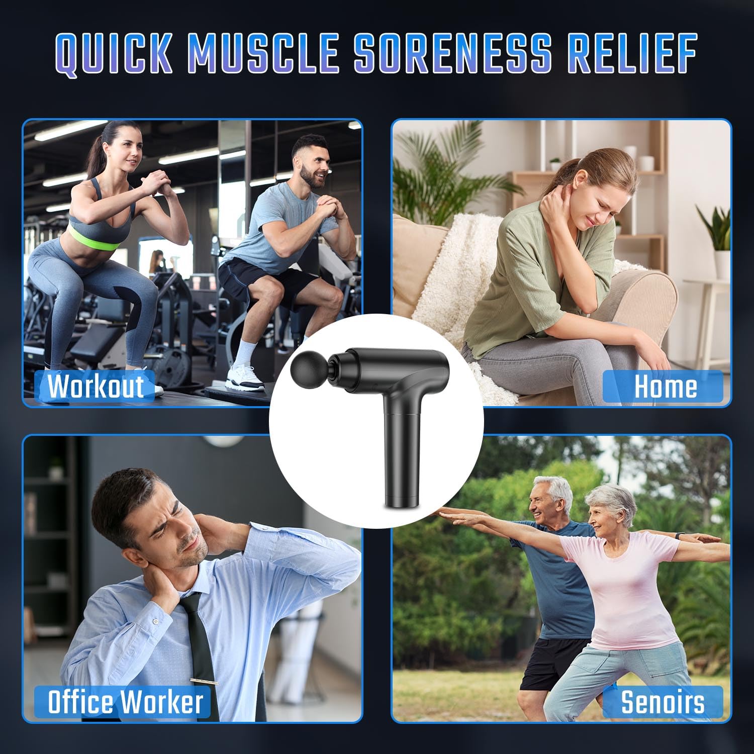 cotsoco Massage Gun Deep Tissue, Muscle Massage Gun with 9 Attachment Heads 20 Speeds & Silent