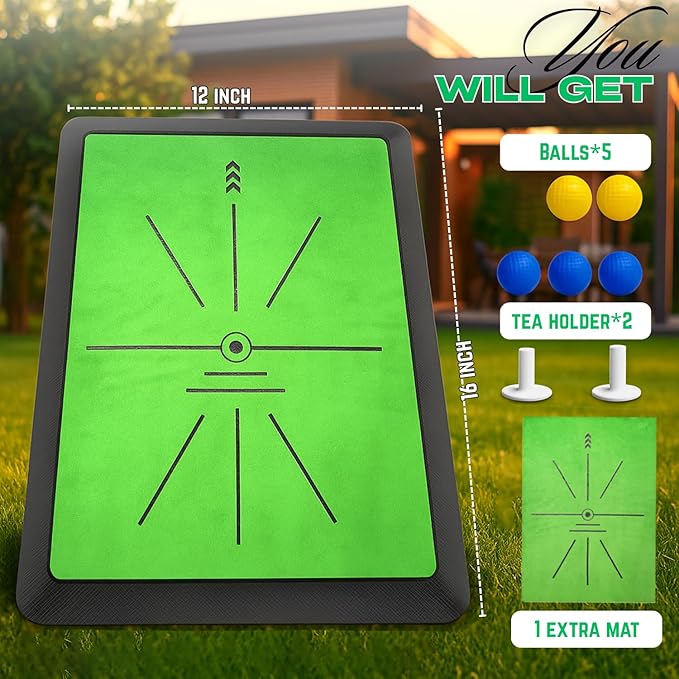 Golf Hitting Mat with Dual-Turf & Swing Feedback, Portable Golf Practice Mat with Anti-Slip Base