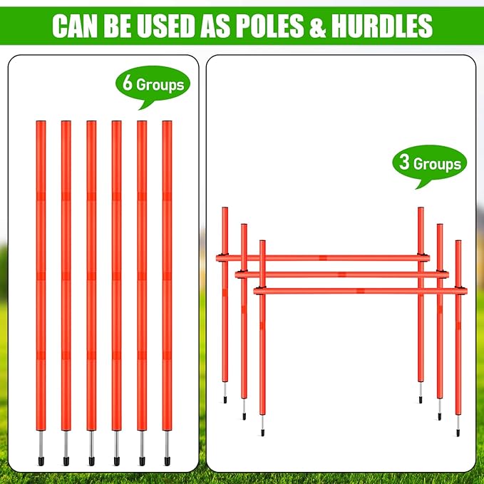 TOBWOLF 6PCS 6FT Adjustable Soccer Agility Training Poles, Detachable Sports Training Speed Sticks