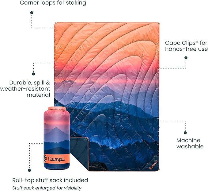 Rumpl Original Puffy Blanket - Warm, Water-Resistant Camping Blanket with 100% Recycled Synthetic