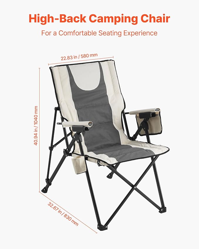 VEVOR Folding Camping Chair, 3 Reclining Positions, Outdoor High Back Camping Chair, 260lbs Weight