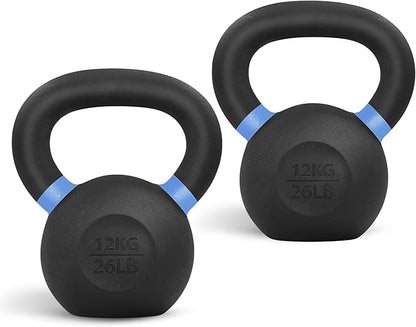 Yes4All Kettlebell, Heavy Duty Powder Coated Cast Iron Kettlebells, Non-Slip Handle & Flat Bottom