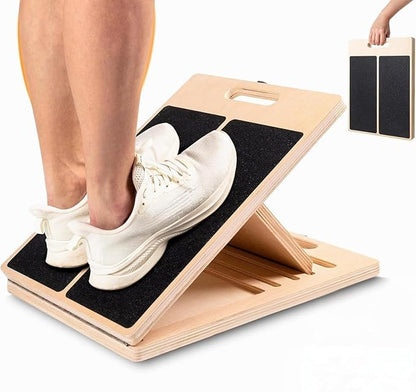 Professional Wooden Slant Board for Calf Stretching, Portable 5-Stretch Board for Knees, Non-Slip