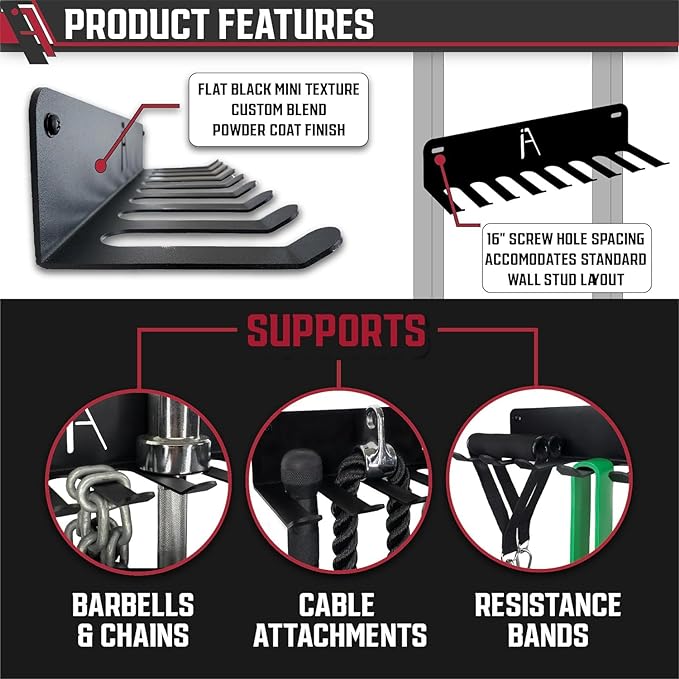 IRON AMERICAN USA Omega Gym Storage Rack 9 OR 11 Hook Heavy-Duty Gym Wall Organizer Gym Caddy