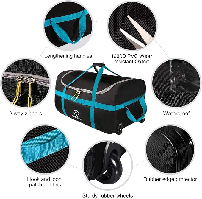 REDCAMP 85L/120L/140L Foldable Duffle Bag with Wheels, Large Travel Duffel Bag