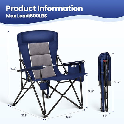 HIGH POINT SPORTS Oversized Camping Chairs for Adults, High Back Heavy Duty Lawn Folding Chair