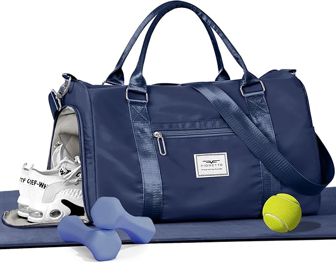 FIORETTO Womens Gym Tote Duffle Bag with Wet Pocket & Shoe Compartment, Sports Duffel Overnight