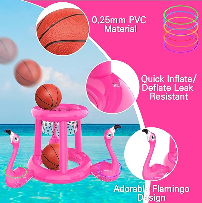 Pool Floats Toys Set, 2-in-1 Floating Basketball Hoops & Pool Ring Toss, Fun Summer Water Games for