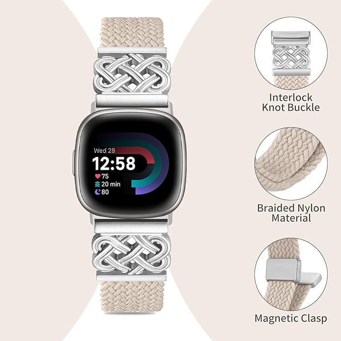 Braided Band Compatible with Fitbit Versa 4 Bands for Woman/Versa 3/Sense 1/Sense 2 Band, Magnetic