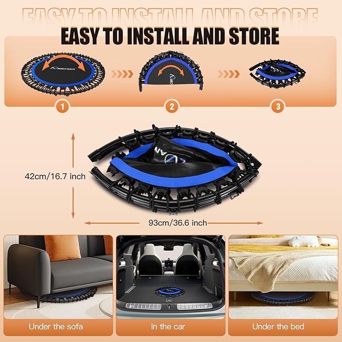 ANCHEER 40" Foldable Mini Trampoline,Max Load 450lbs/550lbs Indoor Trampoline,with 4 Level