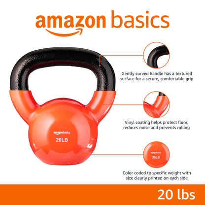 Amazon Basics Vinyl Coated Cast Iron Kettlebell for Strength Training, 20 Pounds, Textured Wide