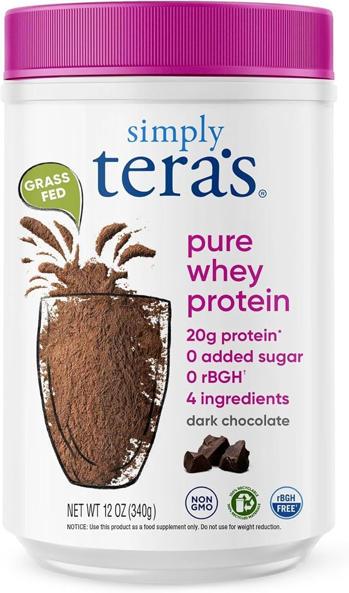 Simply tera's Pure Whey Protein Powder - Dark Chocolate Clean Protein Powder, Grass Fed Whey