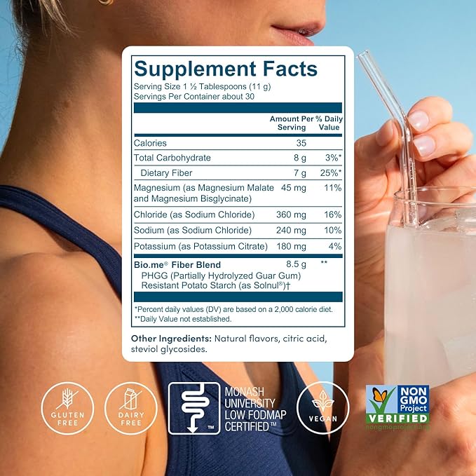 Daily Prebiotic Fiber Lemonade with Electrolytes - 7g Per Serving - Soluble Fiber Supplement Powder