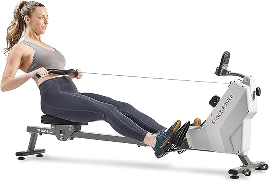 Sunny Health & Fitness Magnetic Rowing Machine for Home Exercise, Quiet & Smooth Rower with Compact