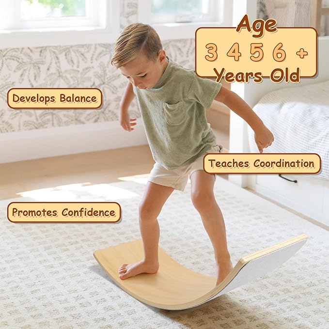 Gentle Monster Wooden Wobble Balance Board, 35 Inch Rocker Board Natural Wood, Kids Toddler Open