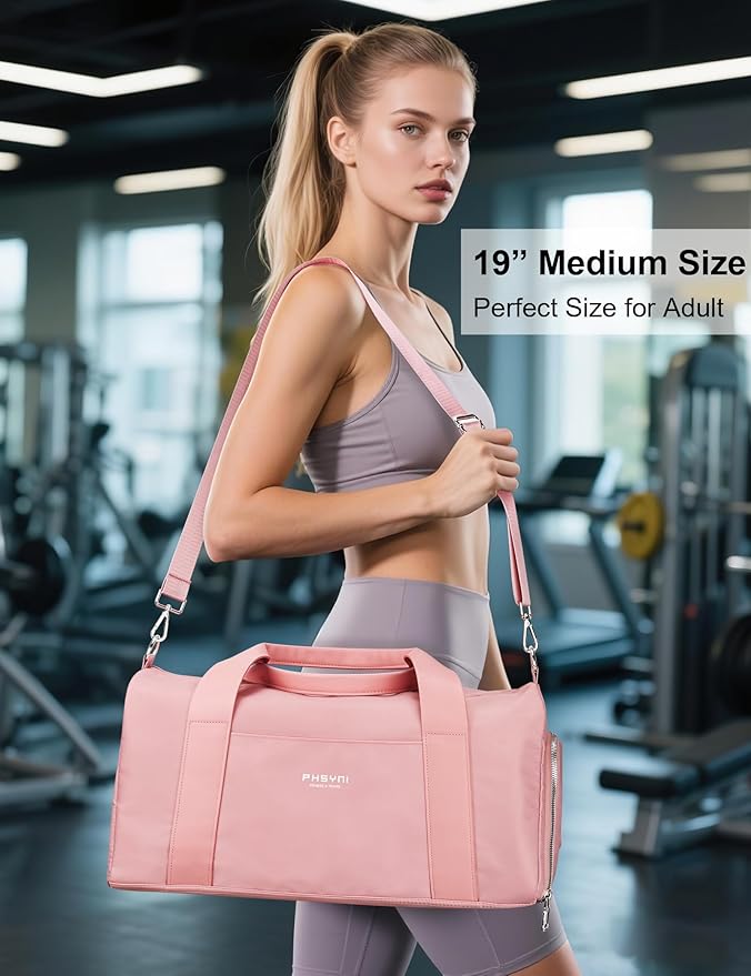Pink Gym Bag for Women Girls with Shoe Compartment & Wet Pocket - Duffle Bag for Travel Sports