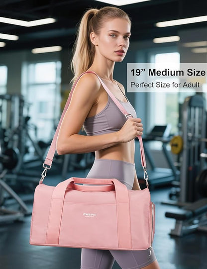 Pink Gym Bag for Women Girls with Shoe Compartment & Wet Pocket - Duffle Bag for Travel Sports