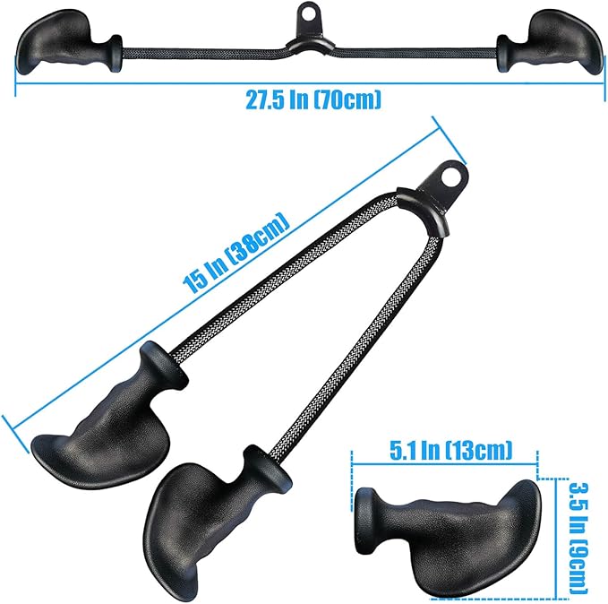 Ergonomic Tricep Rope Pulldown Attachments, Upgraded 27 32 40 & 47 Inch Extra Long Triceps Rope