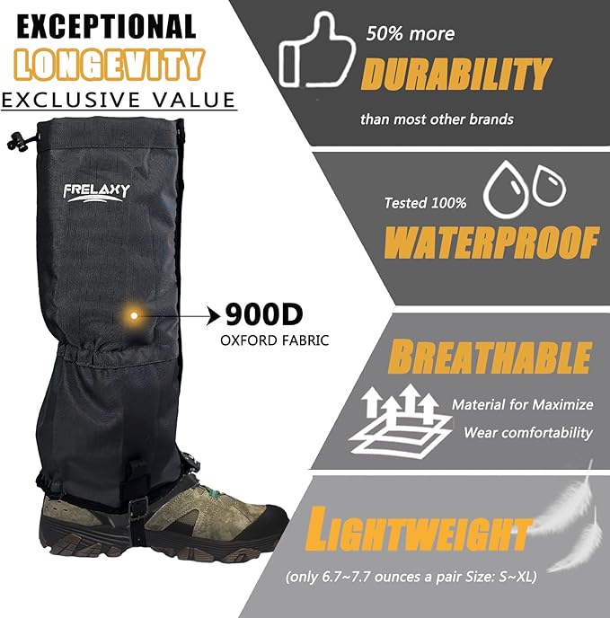 Frelaxy Leg Gaiters Ultra HIGH-Performance Hunting Gaiters, 100% Waterproof Hiking Gaiters with