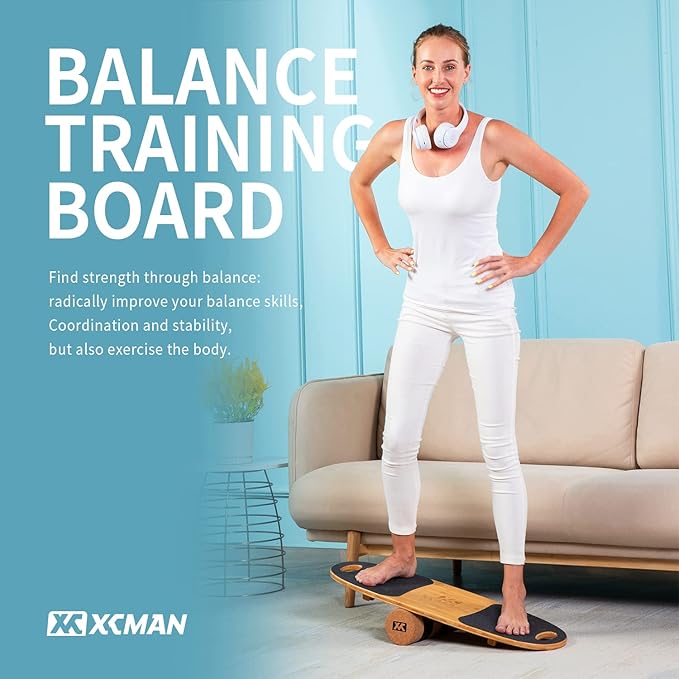 XCMAN Balance Board Surf Trainer with Adjustable Stoppers - 3 Different Distance Options Bamboo