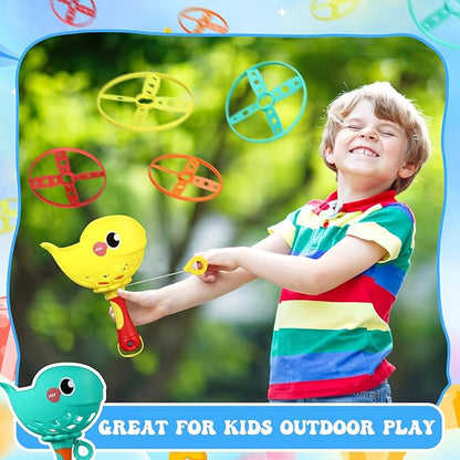 Set of 8 Flying Disc Launcher Toys Bulk Toys for Kids Include String Launchers & Discs Manual