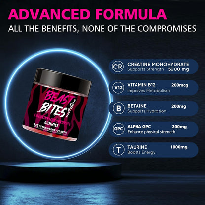 Creatine Monohydrate Gummies for Men & Women - 5g of Creatine Monohydrate per Serving - Sugar