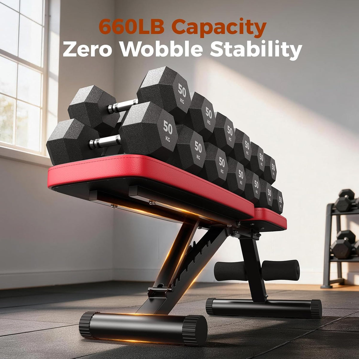 Adjustable Weight Bench for Home Gym, 660LB Capacity Foldable Workout Bench with 8 Backrest