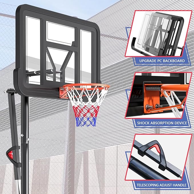 Portable Basketball Hoop Outdoor, Adjustable Height 5.5-10FT Basketball Goal with Heavy-Duty Steel