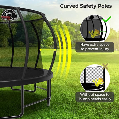 12 14 15 16FT Outdoor Trampolines for Kids and Adults, Pumpkin Trampolin with Curved Poles
