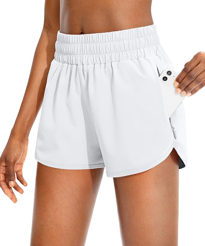 SANTINY Women's Running Shorts with Zip Pockets High Waisted Athletic Workout Gym Shorts for Women