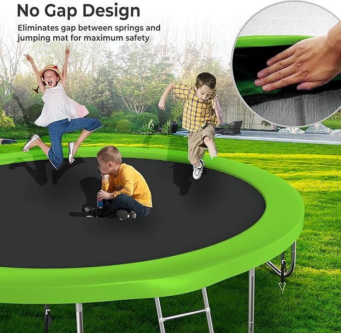 Upgraded 10/12/14/15/16FT Trampoline Outdoor, Large Kids Trampoline with Light, Stakes, Sprinkler