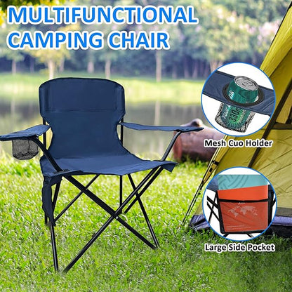 Folding Camping Chair, 225lb Capacity, Includes Cup Holder & Side Storage Bag, 5.5lbs Portable for