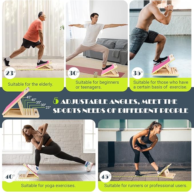 Slant Board for Calf Stretching, Adjustable Portable Wooden Incline Board for Calf Stretcher with