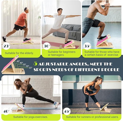 Slant Board for Calf Stretching, Adjustable Portable Wooden Incline Board for Calf Stretcher with