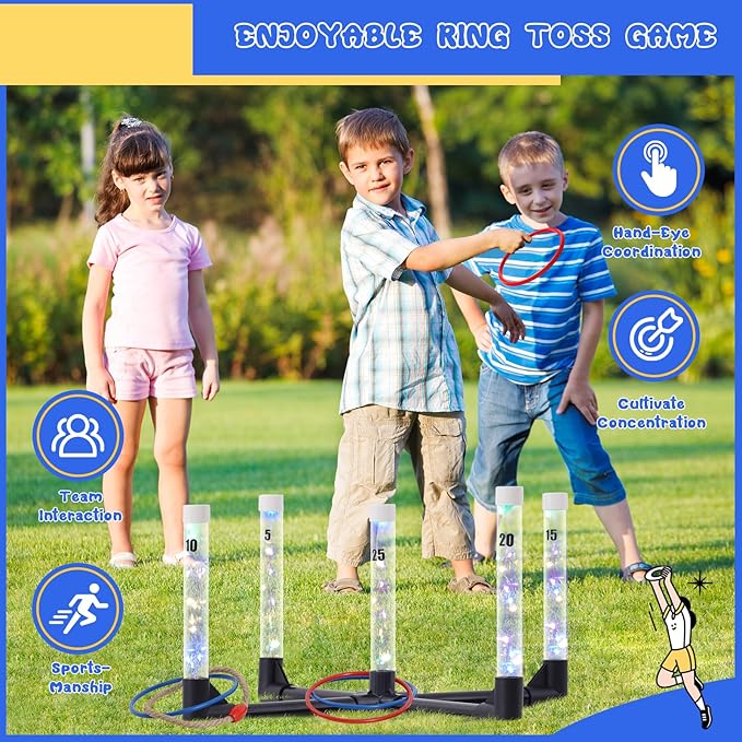 YEEA LED Ring Toss Game for Kids, Adults | Glow in The Dark LED Outdoor Yard Games | Perfect for