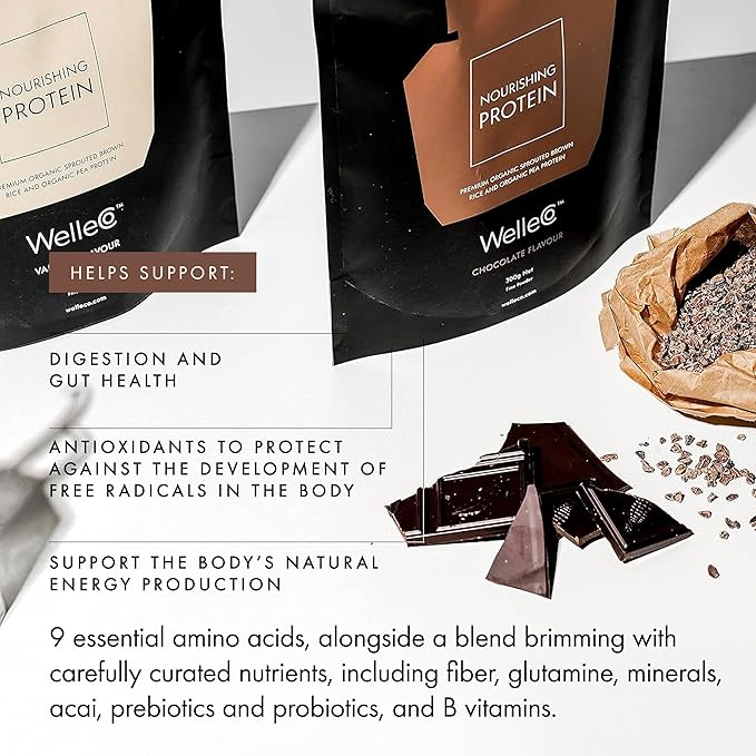 WelleCo, Nourishing Protein, Premium Organic Sprouted Brown Rice & Pea Protein, Chocolate Flavour