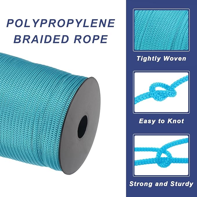 MECCANIXITY 5/32 Inch Polypropylene Rope Braided Ropes, 328ft Camping Rope Hollow Utility Cord for
