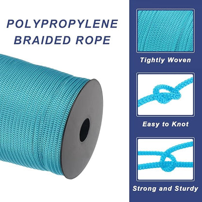 MECCANIXITY 5/32 Inch Polypropylene Rope Braided Ropes, 328ft Camping Rope Hollow Utility Cord for