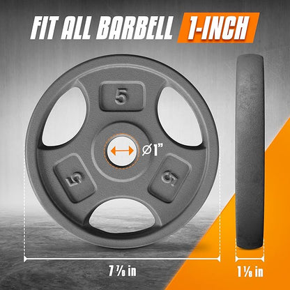 Yes4All Standard 1-Inch Grip Weight Plates, Cast Iron with Multiple Sizes from 2.5 lb to 35 lb for