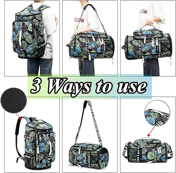 Gym Duffle Bag Backpack with Shoe Compartment,4 ways Travel Backpack for Women and