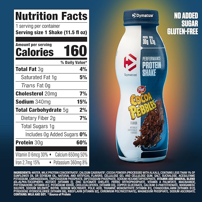 Dymatize Performance Protein Shake, Cocoa Pebbles, 30g of Protein, 6.1g BCAA for Muscle Recovery