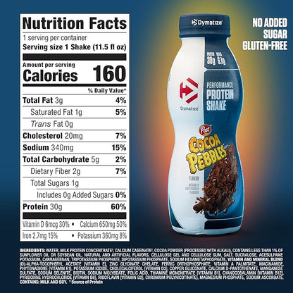 Dymatize Performance Protein Shake, Cocoa Pebbles, 30g of Protein, 6.1g BCAA for Muscle Recovery