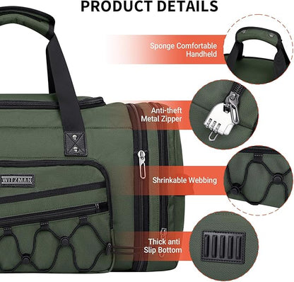 WITZMAN Duffle Bag for Men Nylon Large Gym Weekender Bag with Shoe Compartment Expandable Carry on