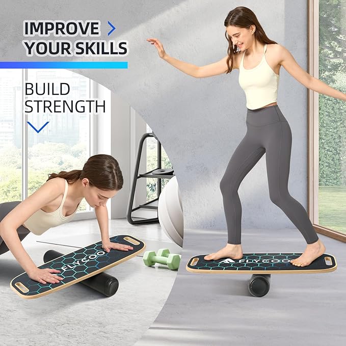 Balance Board for Adult with Adjustable Stoppers: 3 Modes Wobble Board with Roller Exercise