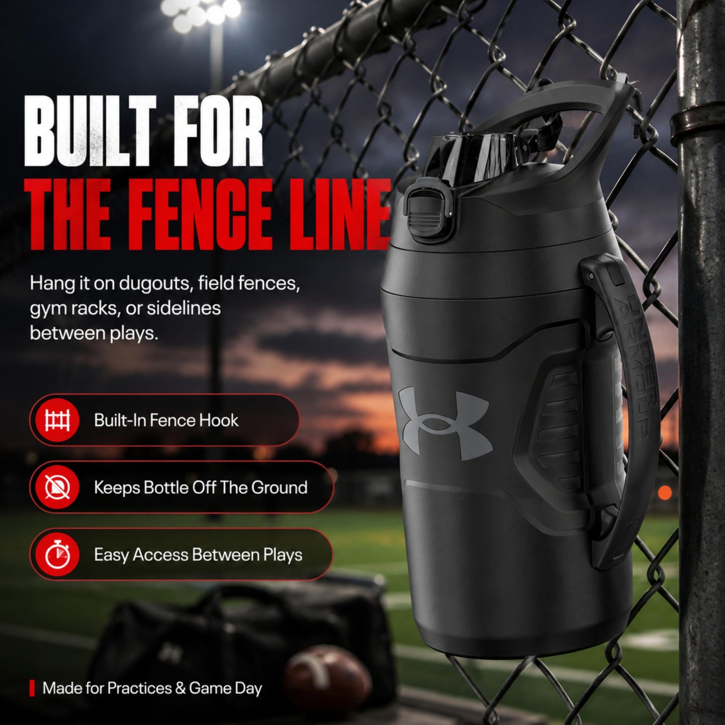 Under Armour Insulated Water Bottle with Handle & Fence Hook, Half Gallon Sports Water Jug