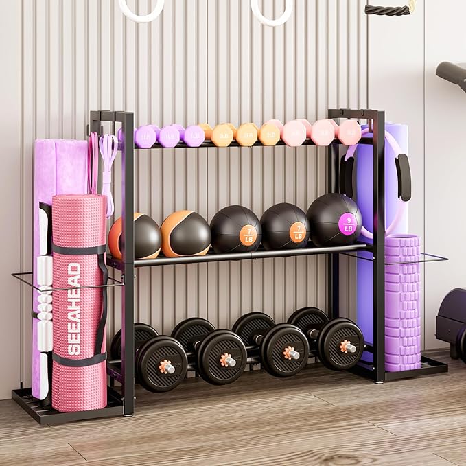 3-Tier Adjustable Dumbbell Rack Heavy Duty Metal Storage Rack, Dumbbell Weight Rack and Kettlebells